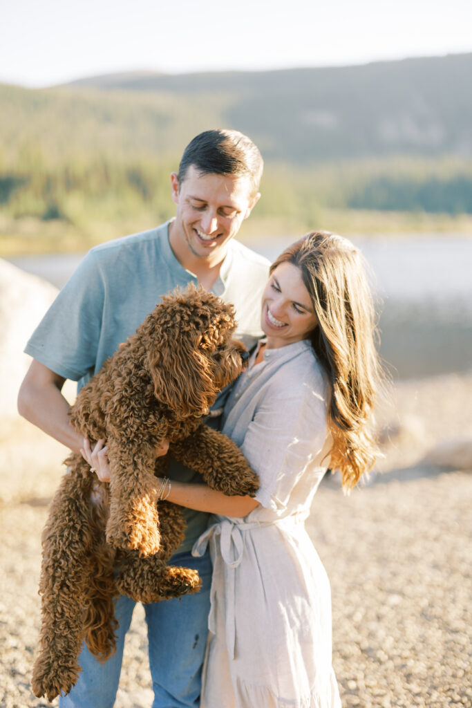 Couple with dog portrait photos in Denver Colorado.